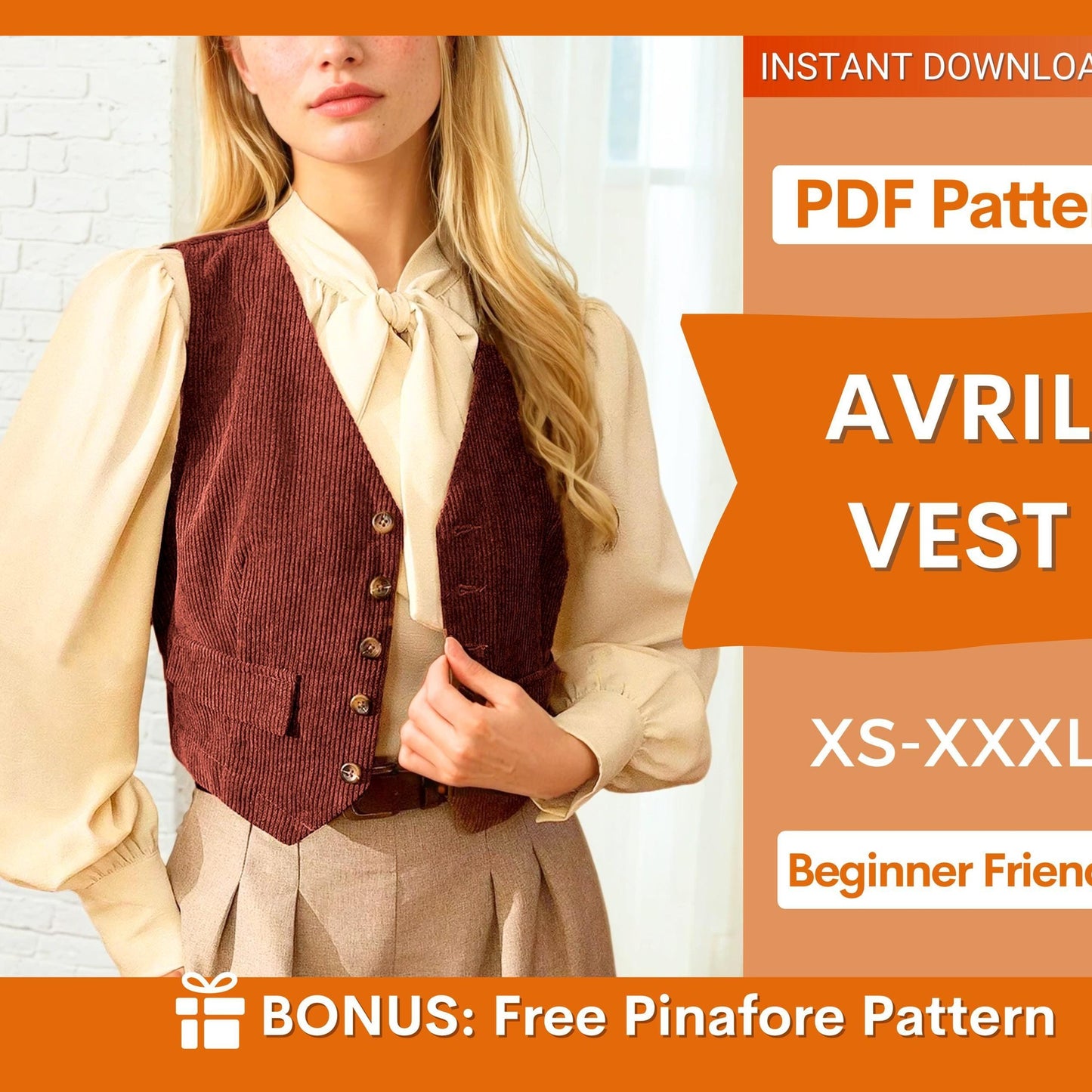 Vest Pattern, Waistcoat Sewing Pattern, Sewing Patterns, Women Pattern, Vest Sewing Pattern, Top Sewing Pattern for Women, Vintage Vest