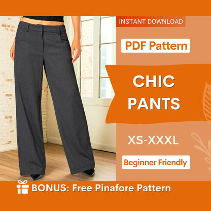 Pants Sewing Pattern for Women | Sewing Patterns | Trousers Pattern | Straight Leg Pants Pattern | Sewing Pattern Women Pants Trousers