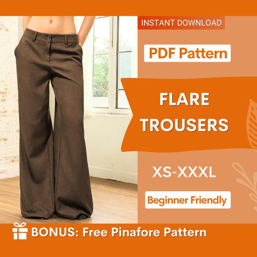 Flare Trousers Sewing Pattern | XS-XXXL | Sewing Patterns | Pants Sewing Pattern, Wide Leg Pants Pattern | Sewing Pattern Pants Women Sewing