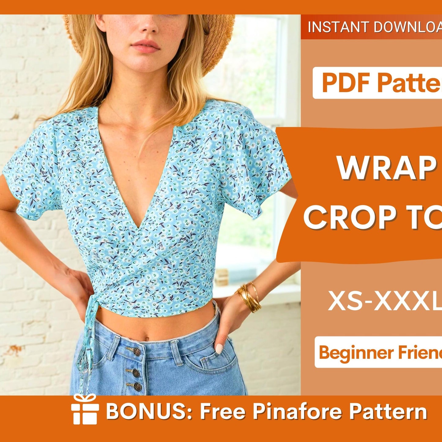 Wrap Top Pattern | Crop Top Pattern | Women Sewing Pattern | Blouse Pattern | Sewing Patterns Women Blouse | Tie Top Blouse Women Pattern