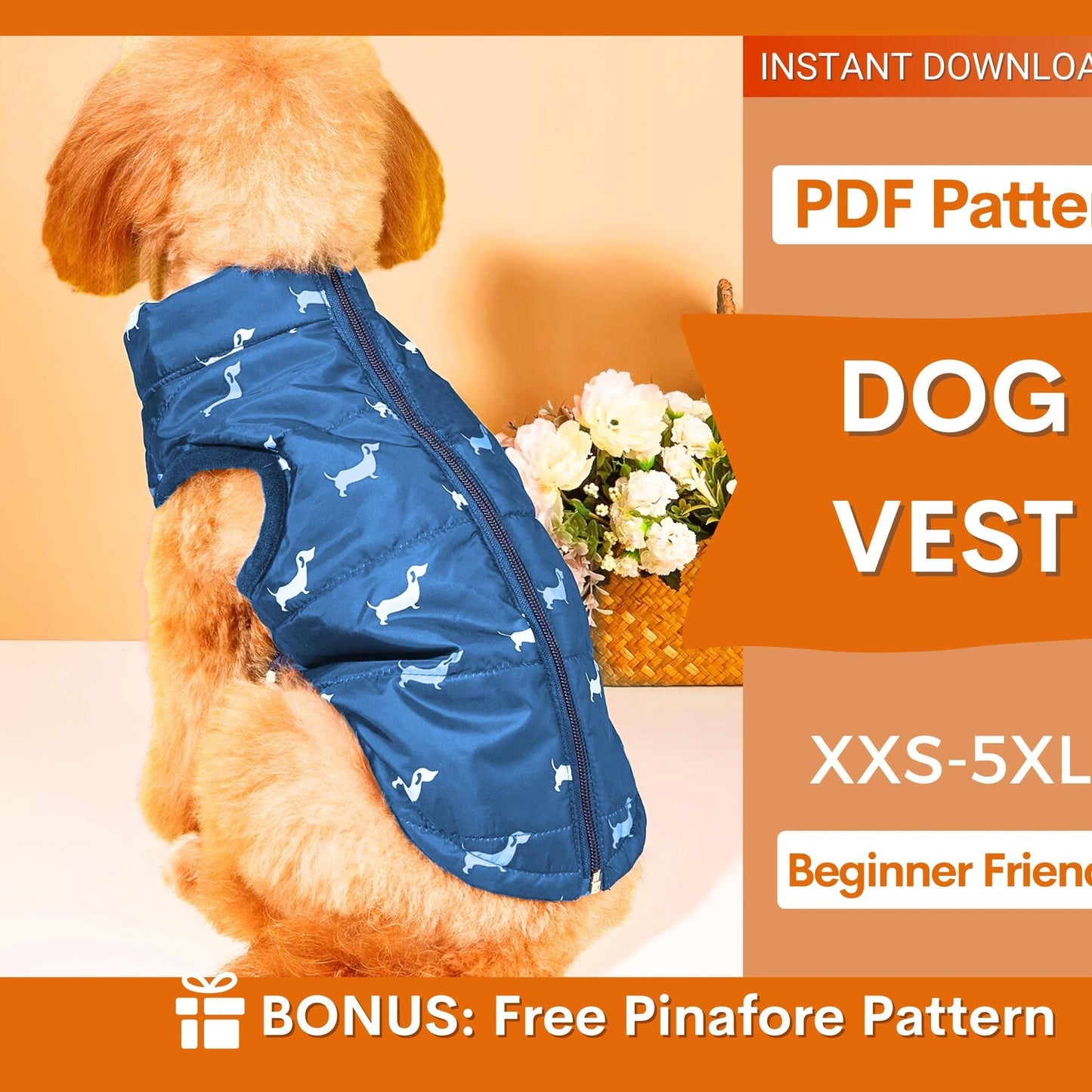 Dog Vest Sewing Pattern, Dog Pattern, Dog Sewing Pattern, Dog Coat, Pattern for dog, Dog Jacket Pattern, Dog Top Pattern, Dog Garment