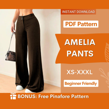 Flared Leg Pants Sewing Pattern | Women Pants Pattern | Sewing Patterns | Trousers Pattern | Women Sewing Patterns | Wide Leg Pants Pattern