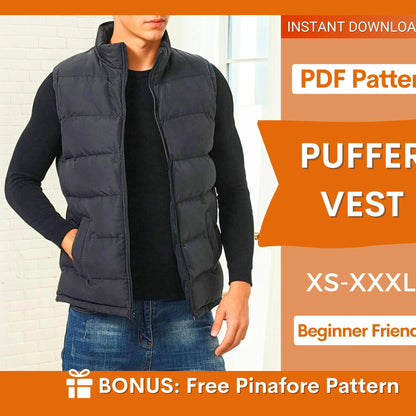 Men Puffer Vest Sewing Pattern | Puffer Vest | Jacket Pattern Men| Sewing Pattern Puffer Vest |  Sewing Pattern for Men Jacket Coat Vest