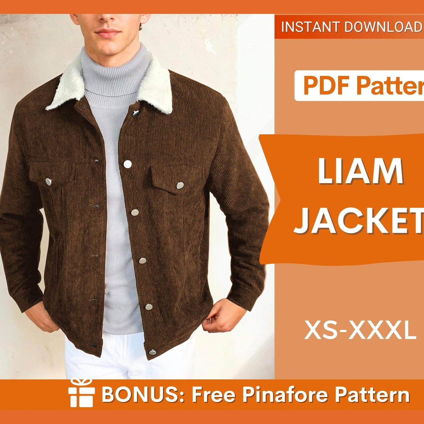 Men Jacket Pattern, Jacket Sewing Pattern for Men, Men Sewing Pattern, Pattern Men,  Sewing Pattern Jacket Coat Men, Men Patterns XS-XXXL