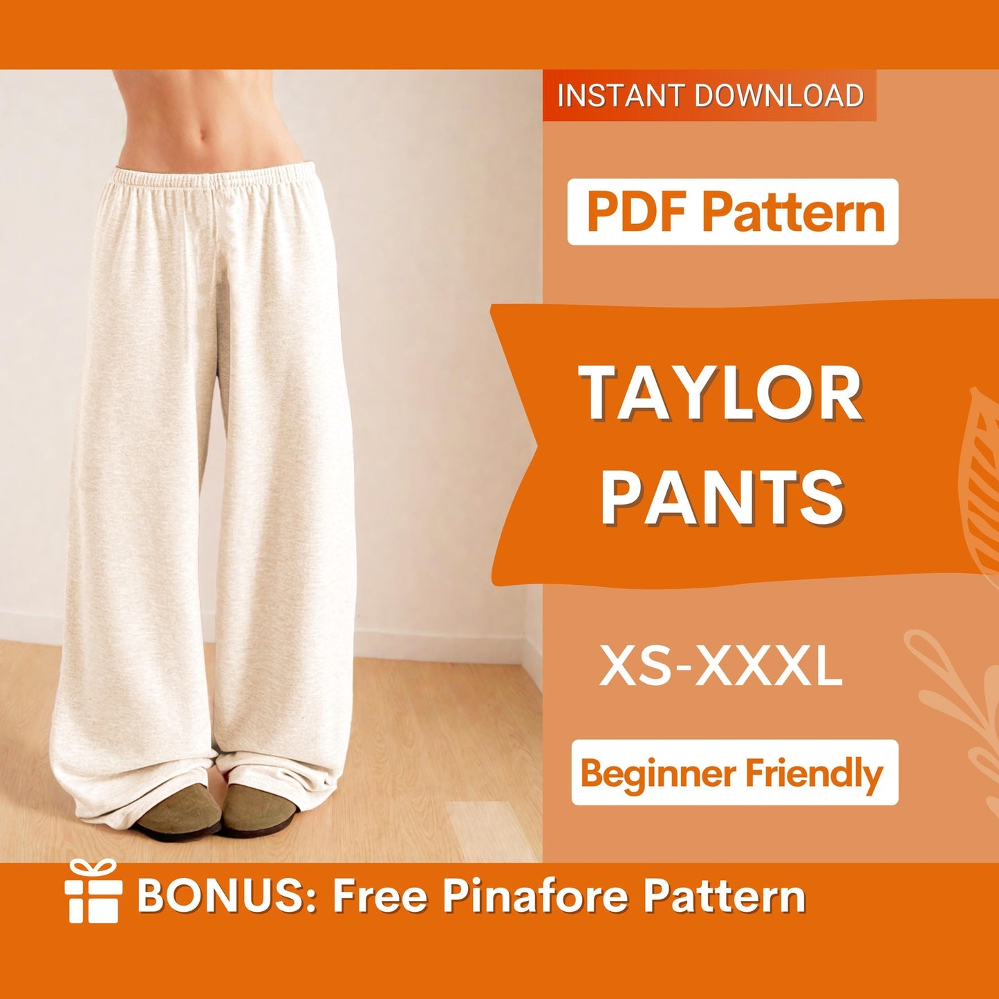 Wide Leg Pants Sewing Pattern | Elastic Waistband Pants Sewing Pattern for Women | Pants Pattern | Women Sewing Pattern | Women Palazzo Pant