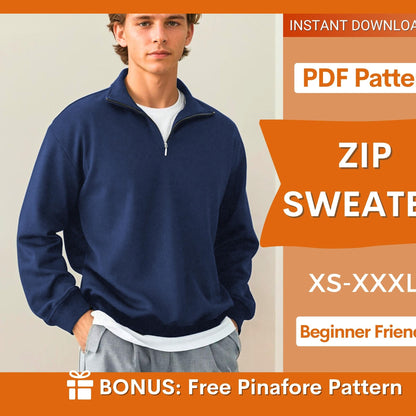 Men Sweater Sewing Pattern | Zipper Sweater | Zip up sweater | Sweatshirt Pattern Men | Men Sewing Patterns | | Men Sweatshirt Pattern