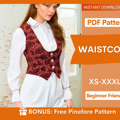 Waistcoat Pattern, Vest Sewing Pattern, Women Sewing Pattern, Sewing Patterns, Women Vest Waistcoat Pattern, Beginner pattern Top Buttons