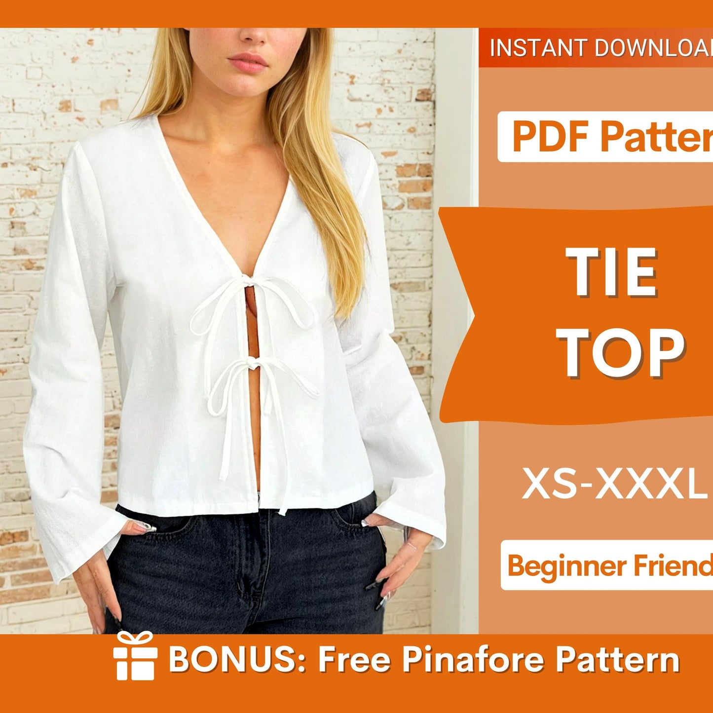 Women Top Sewing Pattern | Tie Top Pattern | Top sewing pattern | Shirt Sewing Pattern | Blouse Pattern | Women Sewing Pattern Blouse Top