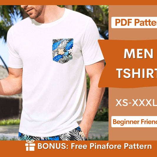 Men's T-Shirt Sewing Pattern with Pocket | Easy PDF Pattern for Beginners