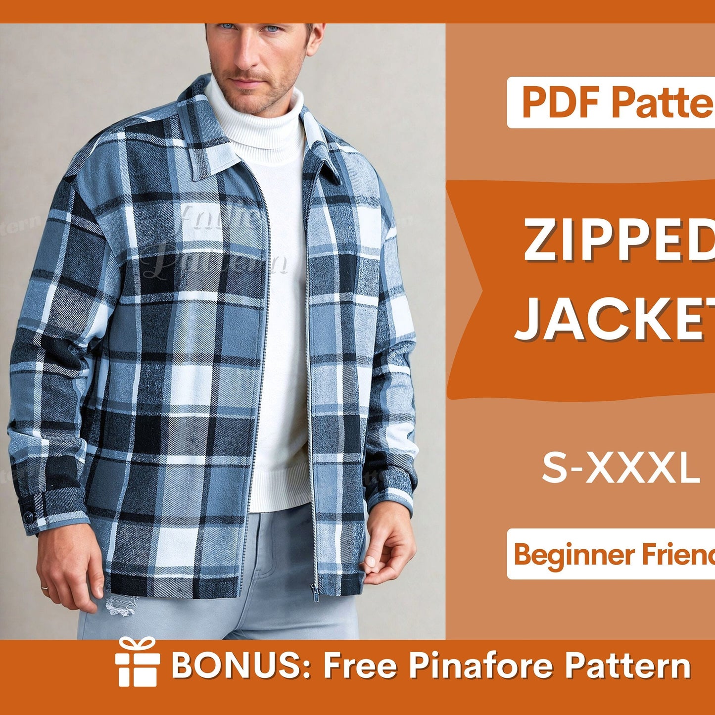 Men’s Front-Zip Jacket Sewing Pattern – Instant Download PDF | Sizes XS-XXXL