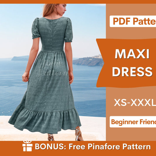 Maxi Dress Pattern | Sewing Patterns | Milkmaid Dress Pattern | Cottagecore dress pattern | Prom Dress Pattern | Women Sewing Pattern