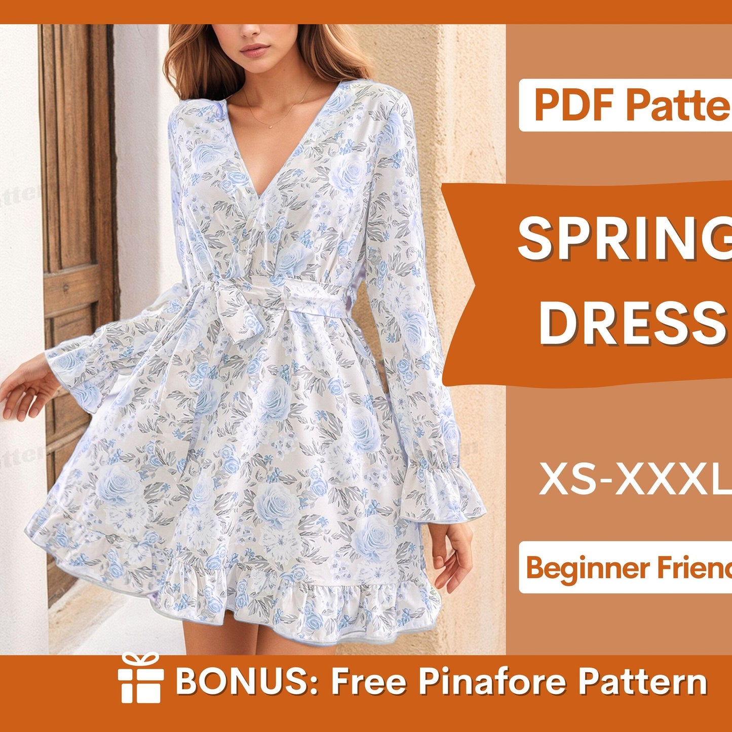 Long-Sleeved Dress Sewing Pattern for Women | XS-XXXL Sizes