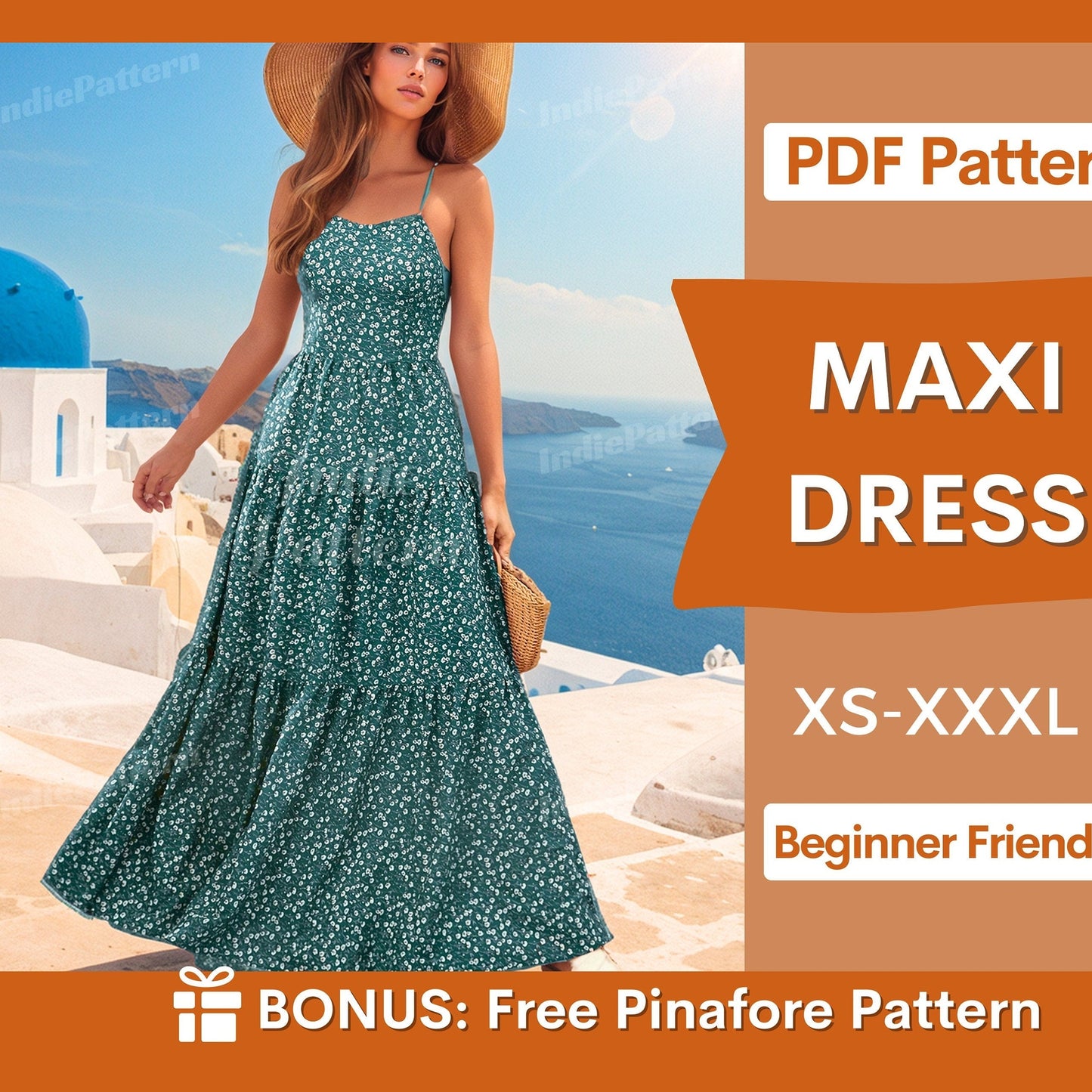 Maxi Dress Sewing Pattern (XS-XXXL) | Backless Summer Dress PDF