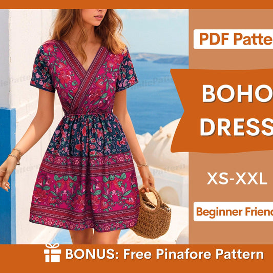 Boho Dress Sewing Pattern – Easy Wrap Dress for Women