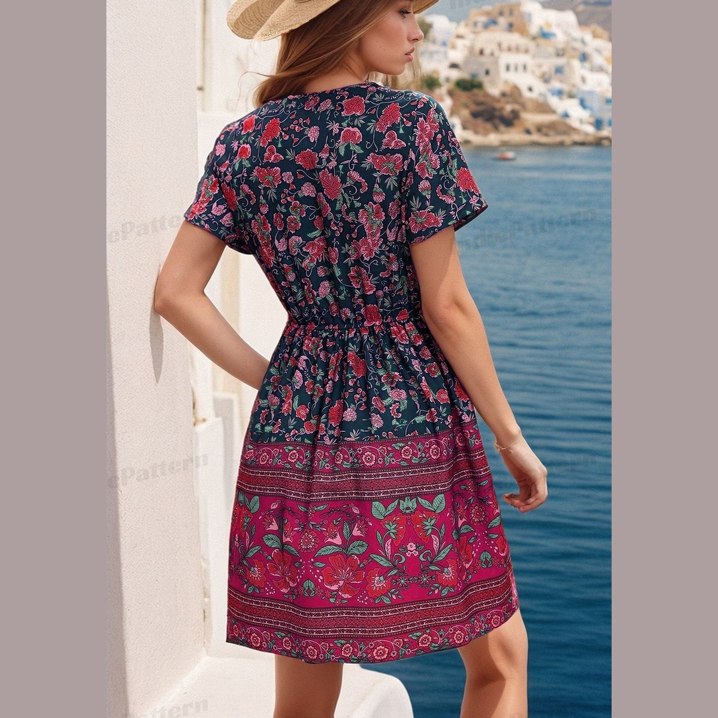 Boho Dress Sewing Pattern – Easy Wrap Dress for Women