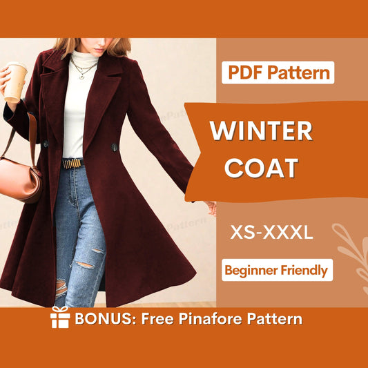 Winter Coat Sewing Pattern Women PDF |  Coat Pattern | Long Coat PDF Pattern | Jacket Sewing Pattern | Women Sewing Pattern