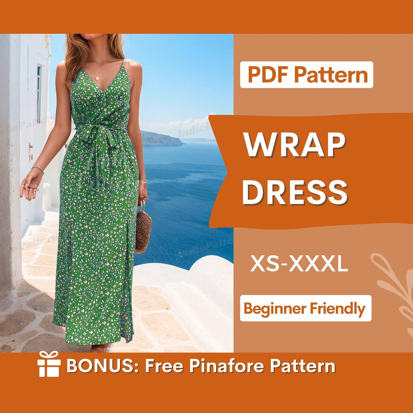 Wrap Dress Sewing Pattern - Sleeveless Slit Design