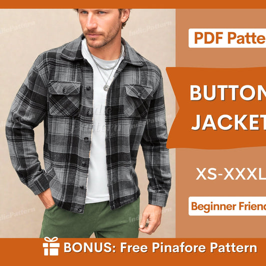 Men’s Button-Up Shirt Jacket Sewing Pattern – PDF DIY | Sizes XS-XXXL