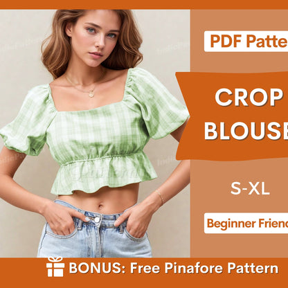 Ruffled Crop Top Sewing Pattern for Women PDF, Top Pattern, Milkmaid pattern, Puff Sleeve Top,  Women Sewing pattern PDF, Summer Top pattern