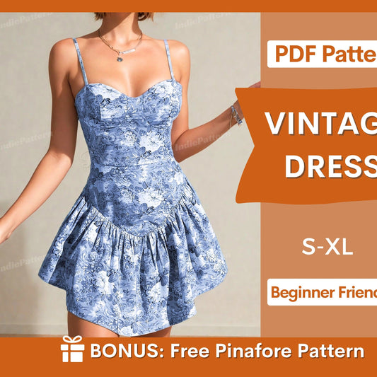 Vintage Cottagecore Dress Sewing Pattern - Bustier Style