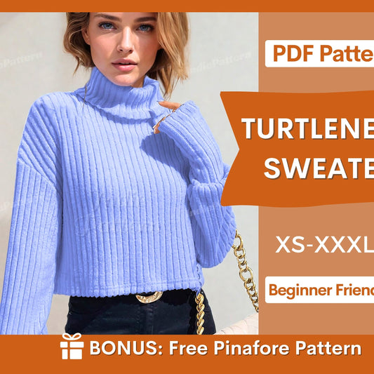 Turtleneck Sweater Sewing Pattern - Mock Neck Top for Women