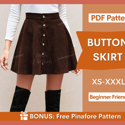 Button Skirt Sewing Pattern – Easy Mini & Midi Skirt for Women