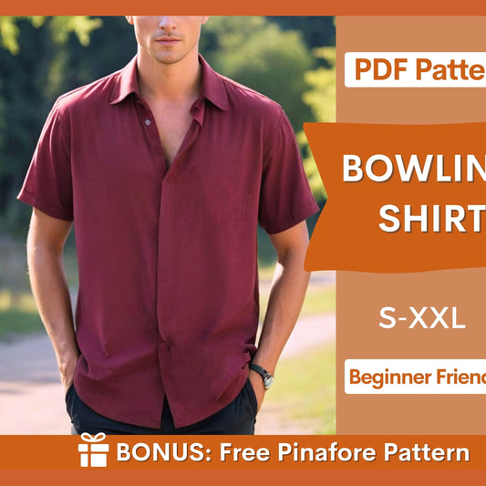 Men’s Bowling Shirt Sewing Pattern – Tropical Style PDF | Sizes XS-XXXL