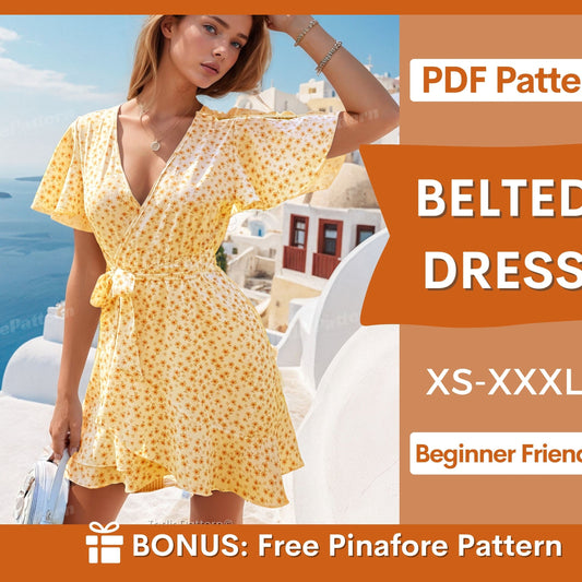 Belted Summer Dress Sewing Pattern - Midi & Wrap Style for Women