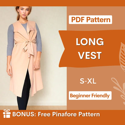 Long Vest Sewing Pattern - Easy Beginner PDF Design