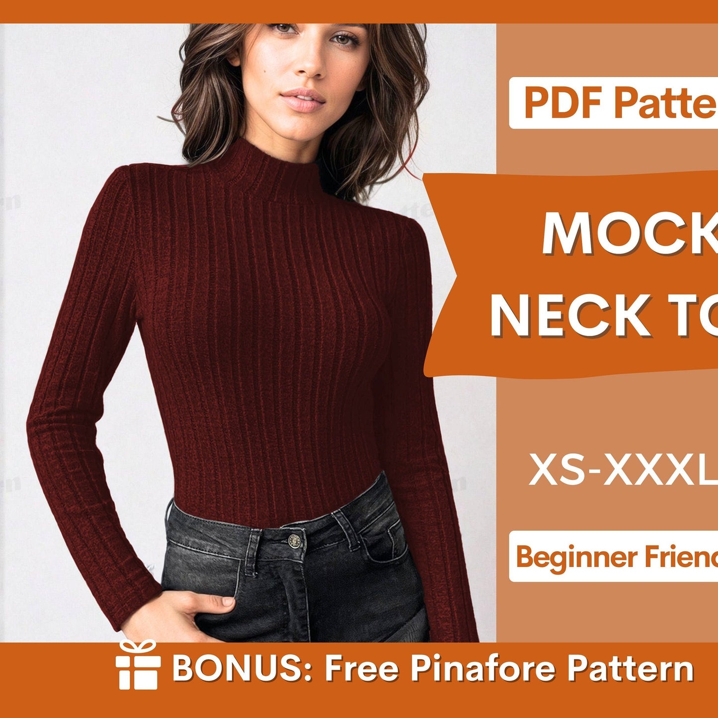 Mock Neck Top Sewing Pattern | Long-Sleeve Fitted Design