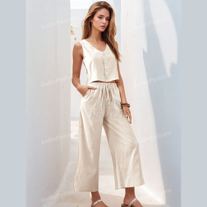 Summer Set Pattern - Wide Leg Pants & Button Top