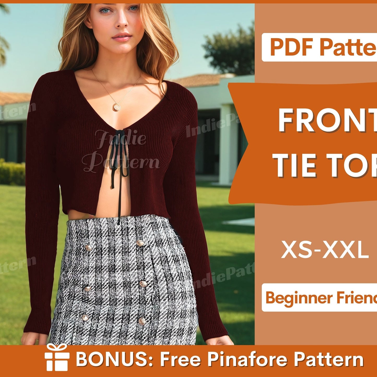 Front-Tie Top Sewing Pattern – Long Sleeve Women’s Style