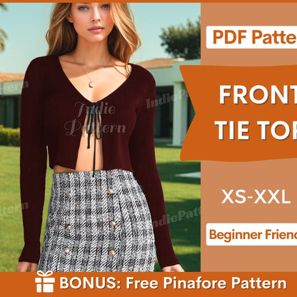 Front-Tie Top Sewing Pattern – Long Sleeve Women’s Style