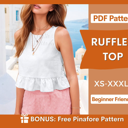 Ruffled Crop Top Sewing Pattern for Women PDF | XS-XXXL | Women Top Pattern | Sleeveless Top | Women Sewing Pattern | Tank Top Pattern