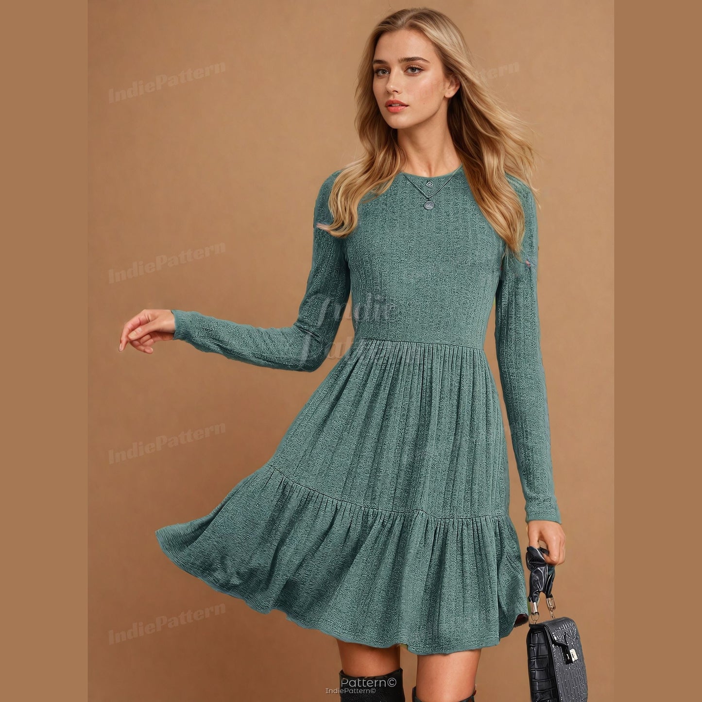 Tiered Long-Sleeve Dress Sewing Pattern for Women