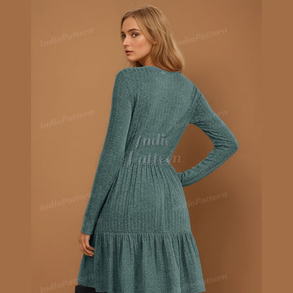 Tiered Long-Sleeve Dress Sewing Pattern for Women