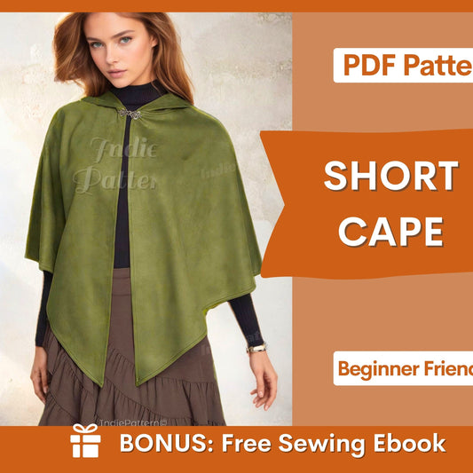 Short Cape Sewing Pattern for Cosplay or Casual Wear with Hoodie