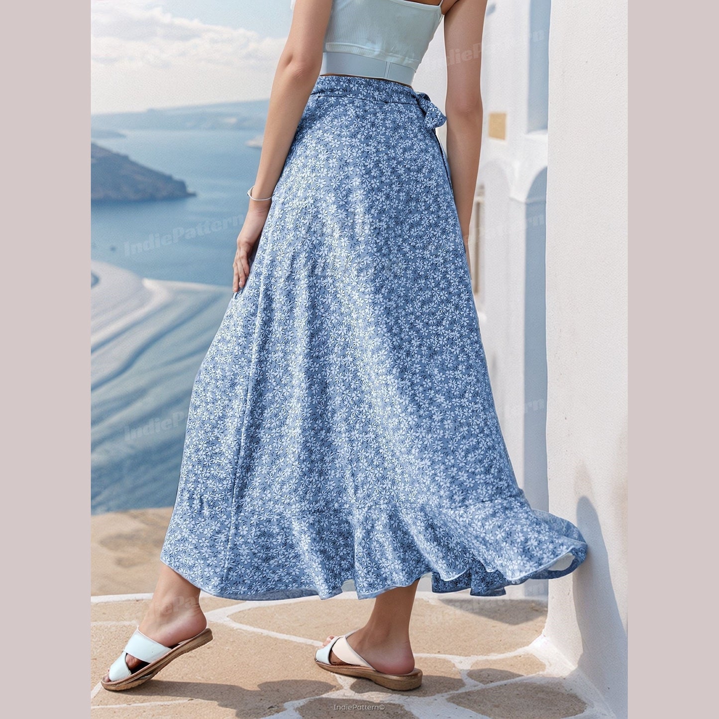 Wrap Skirt Sewing Pattern - Maxi Design with Ruffle Hem