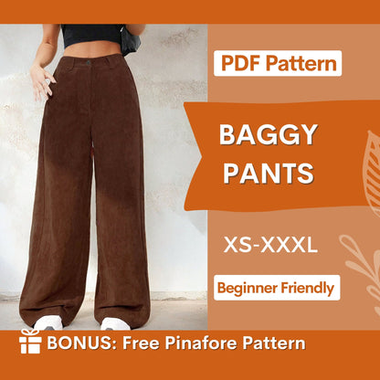 Baggy Pants Sewing Pattern | Wide-Leg High-Waisted Pants