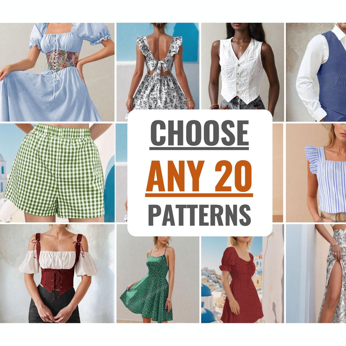 Choose Any 20 Patterns | Custom Sewing Pattern Bundle for Women & Men