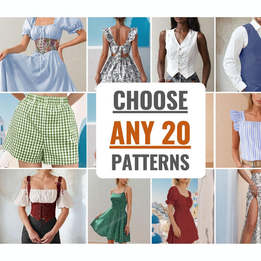 Choose Any 20 Patterns | Custom Sewing Pattern Bundle for Women & Men