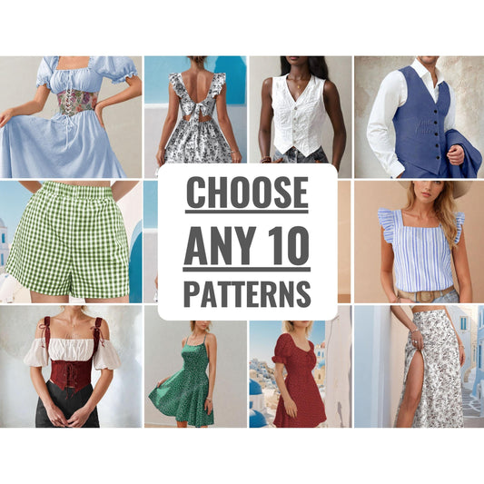 Choose Any 10 Patterns | Custom Sewing Pattern Bundle for Women & Men