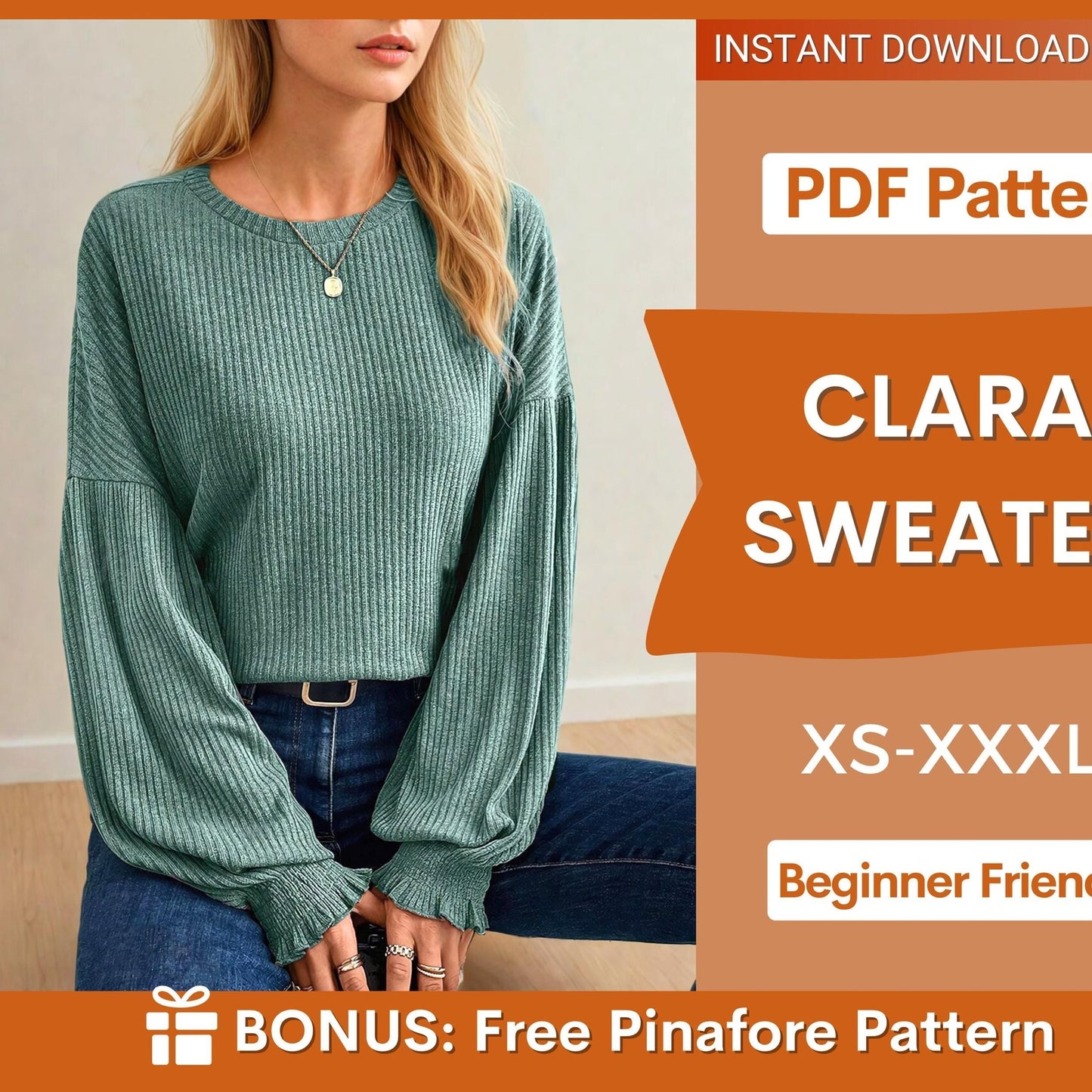 Clara Sweater Sewing Pattern - Puff Sleeve Sweatshirt for Women