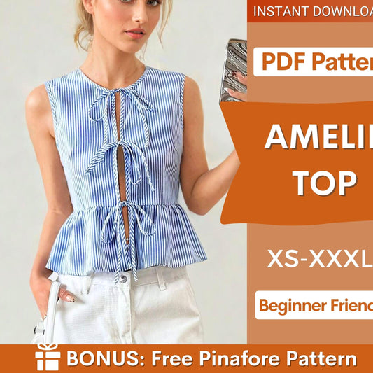 Top Sewing Pattern | Women Sewing Pattern | Blouse Pattern | Front Tie Top Pattern | Sewing Patterns for Beginner Top | Peplum Top, Tank Top