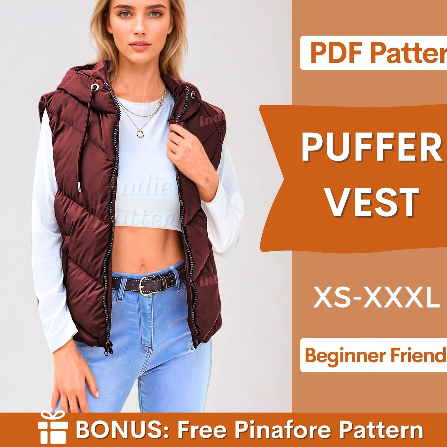 Puffer Vest Pattern | Hoodie Puffer Vest | Hooded Vest | Women Sewing Pattern | Jacket Pattern | Vest Pattern | Sewing Patterns