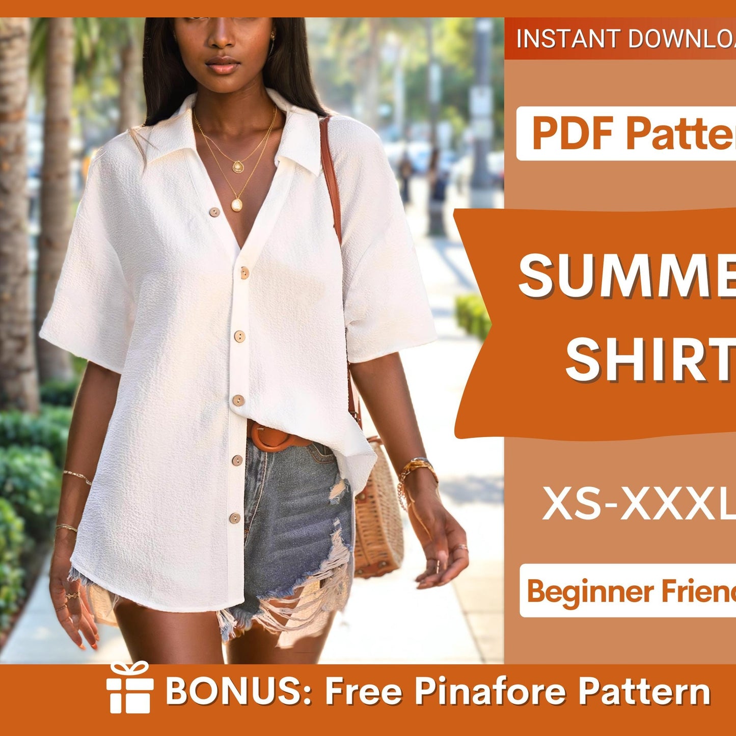 Summer Shirt Sewing Pattern - Short Sleeve Blouse Design for Women