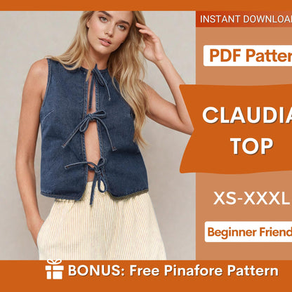 Top Sewing Pattern | Front Tie Top Pattern | Vest Pattern | Top sewing pattern | Women Sewing Patterns | Denim Pattern Vest Top Women