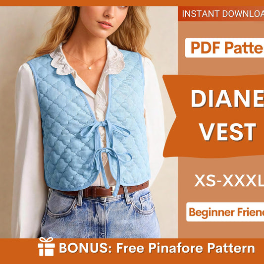 Front Tie Quilted Vest Sewing Pattern - Patchwork Design