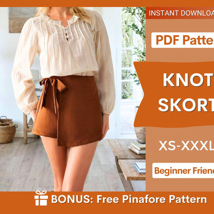 Knot Skort Sewing Pattern - Skirt & Shorts Combo for Beginners