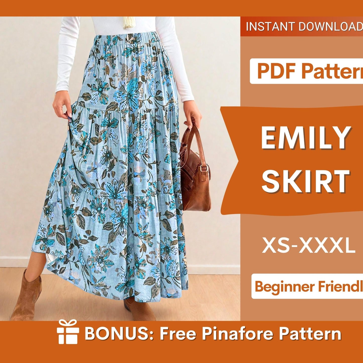 Tiered Maxi Skirt Sewing Pattern | Beginner-Friendly PDF (XS-XXXL)